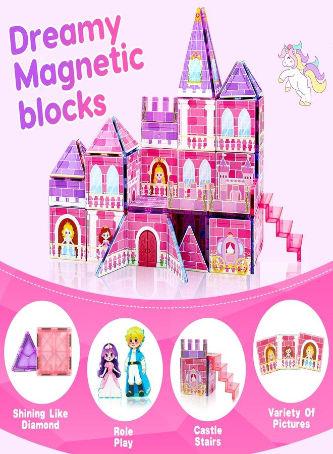 Tsomtto Magnetic Tiles for Girls - Princess Magnetic Blocks Building Toys for Kids Ages 3-5 4-8 Toddler STEM Educational Learning Sensory Toys for 3 4 5 6 7 8 9+ Year Old Boys Girls Valentine Birthday Gifts - Image 4